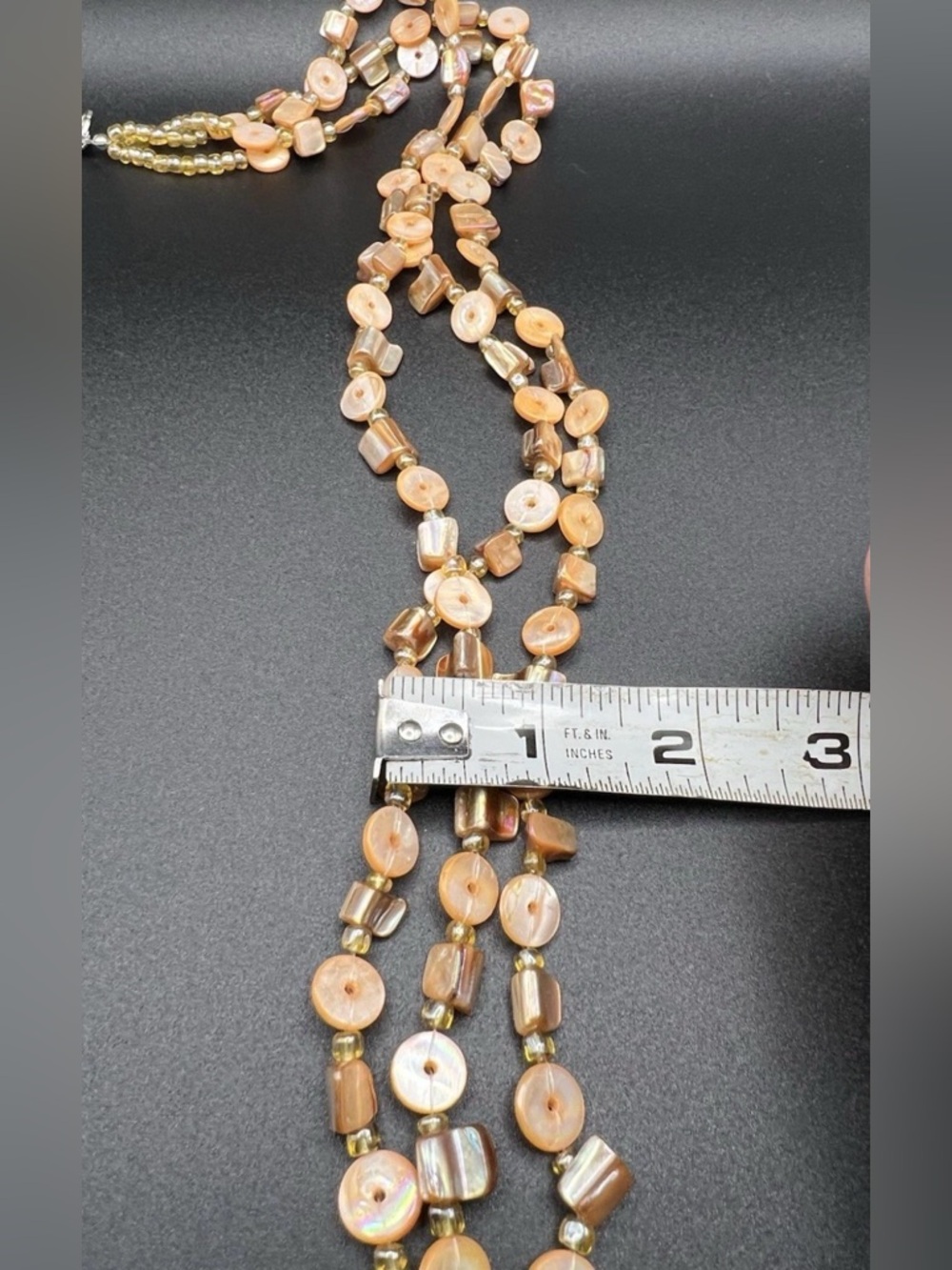 Boho Peach Mother of Pearl Shell Necklace Earring Set Multi Strand Layers Beachy - Picture 12 of 16